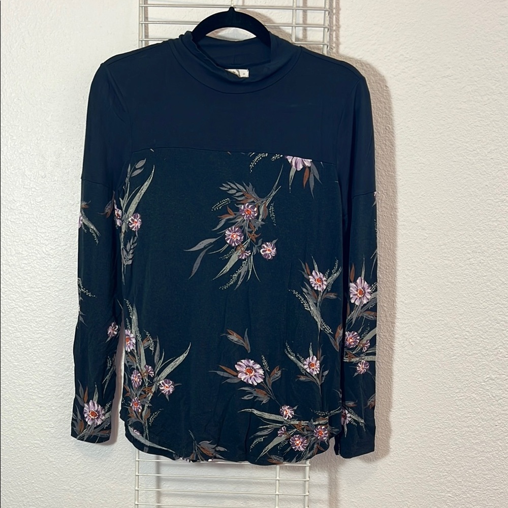 Maurices Black Fitted Long Sleeve Blouse with Mandarin Collar